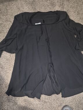 Simple Black Tie-Front Blouse